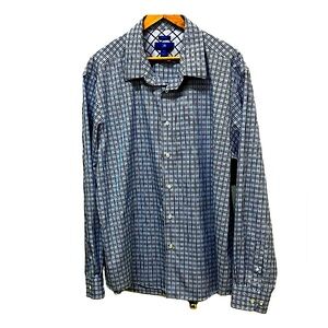 Egara shirt, long sleeve, non-iron cotton, white/blue/black checkerboard plaid